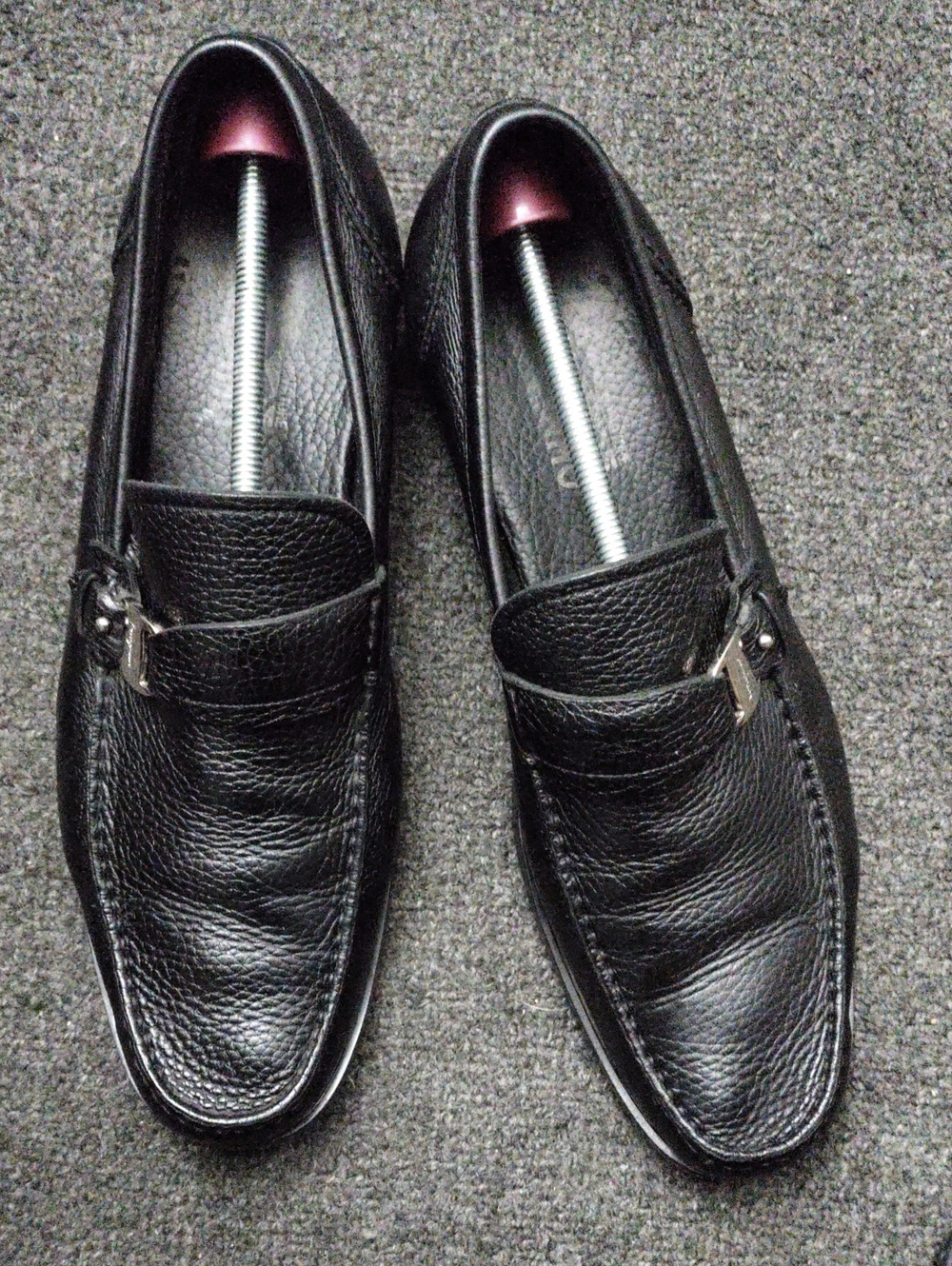 Salvatore Ferragamo Black Pebbled Leather Bit Loafers